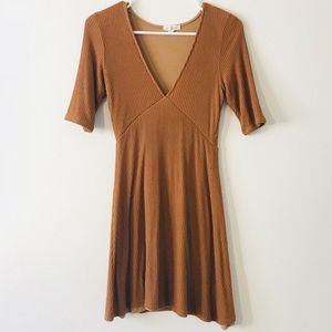 Silence + Noise Mustard Brown Midi Dress